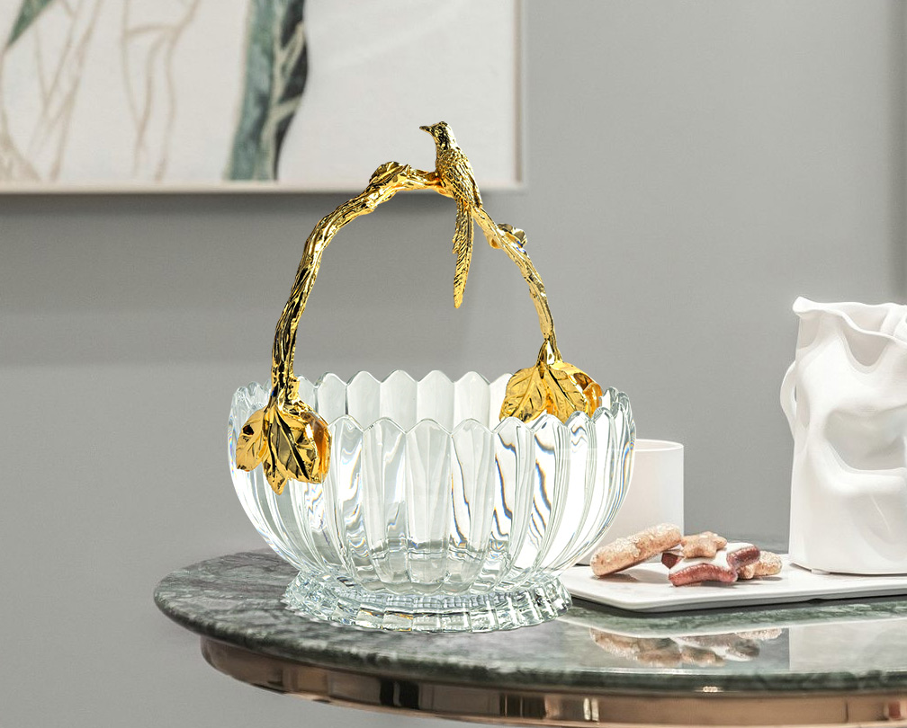 Crystal glass basket modernong luxury home dining at living room decoration fruit tray