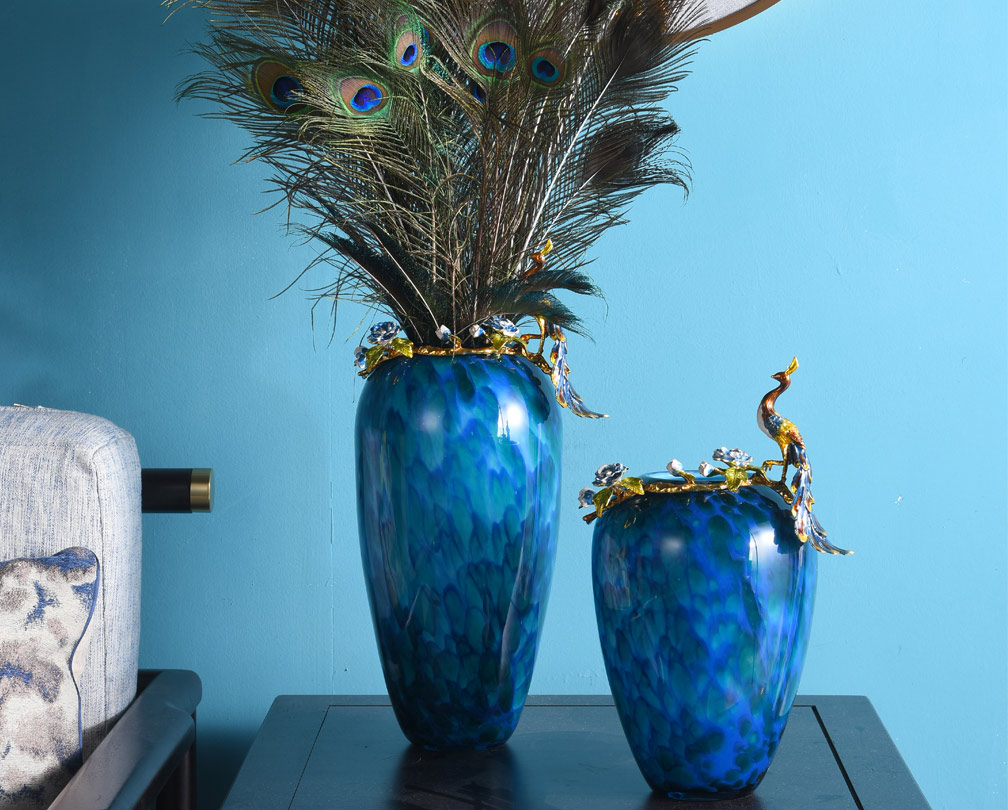 Peacock enamel glass vase luxury flower vase para sa sala